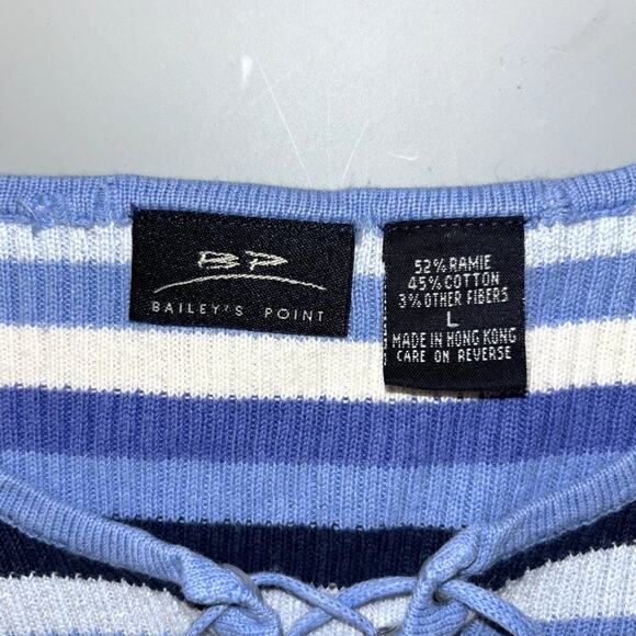 Vintage Baileys Point Striped Lace Up Short Sleeve Knit Crop Top Blue Size Large - Picture 3 of 4